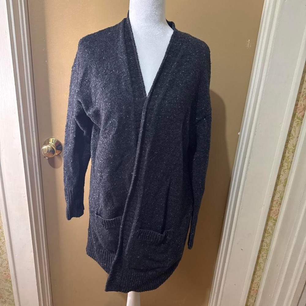 Gap Cardigan Sweater Womens Medium Gray Good Marled Knit Open Front Pockets